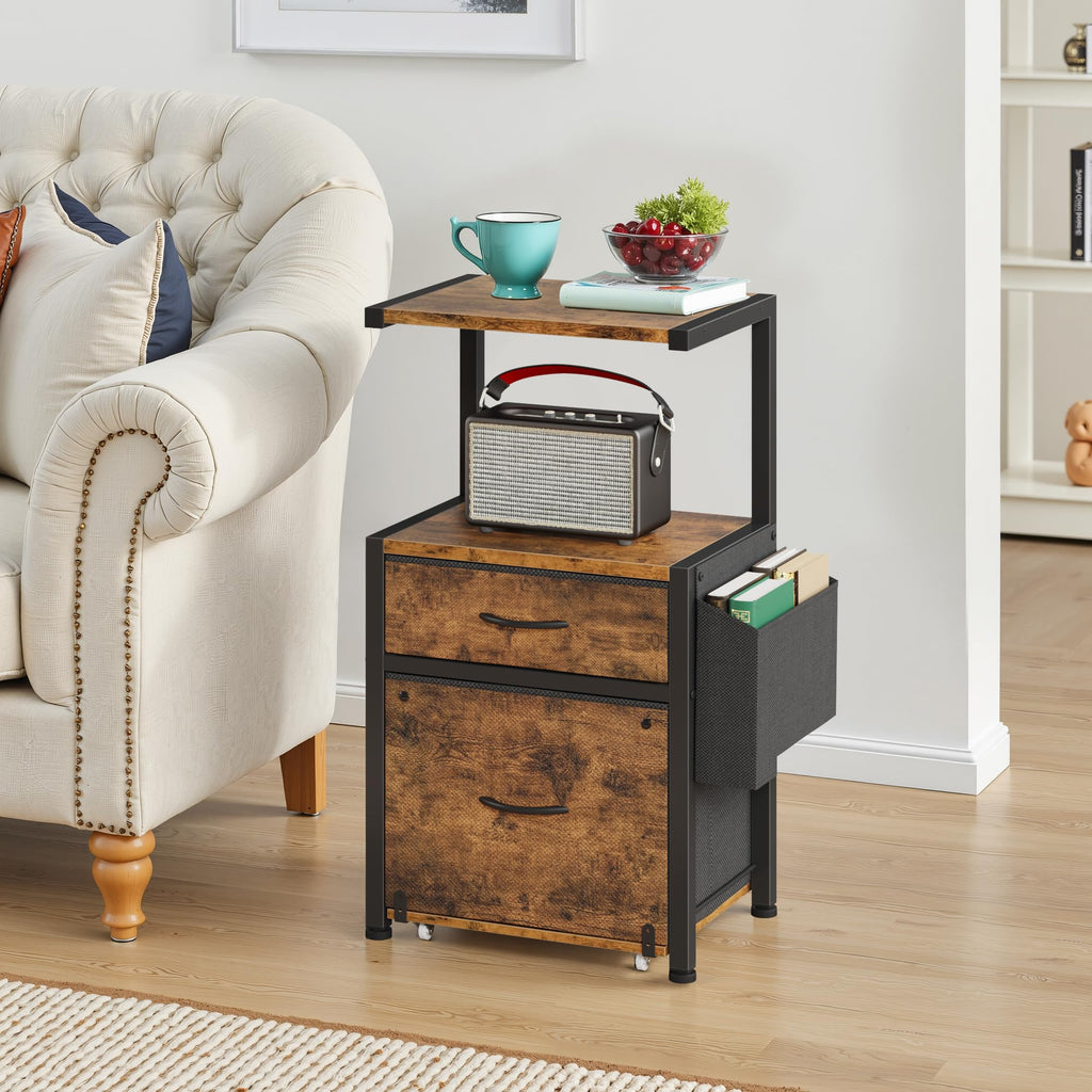 File Cabinet with 2 Fabric Drawers and Printer Stand P1101
