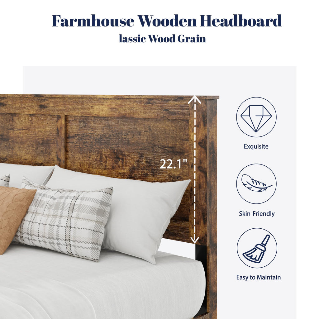 Farmhouse Wood Bed Frame with Headboard and Footboard J960