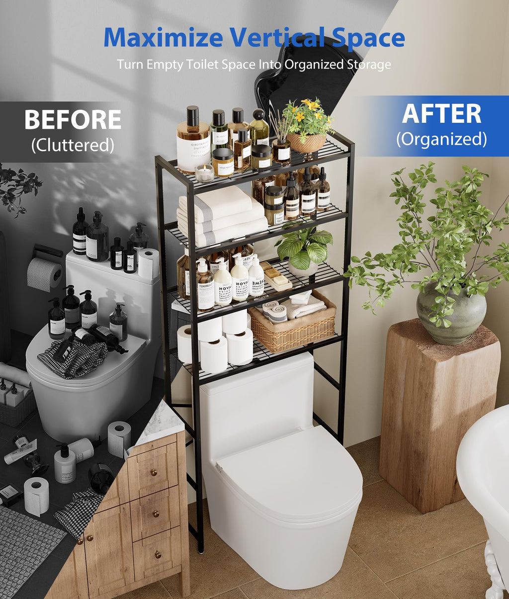 4-Tier Over The Toilet Storage Rack, Black E596