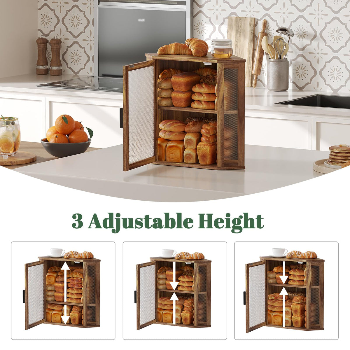 2-Tier Acacia Wood Bread Box with Window J88422