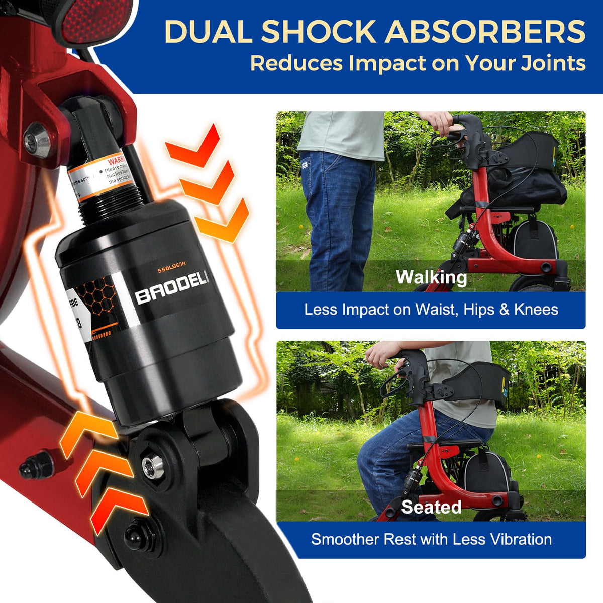 Outdoor Rollator Walkers with 12" Front Wheels P9488