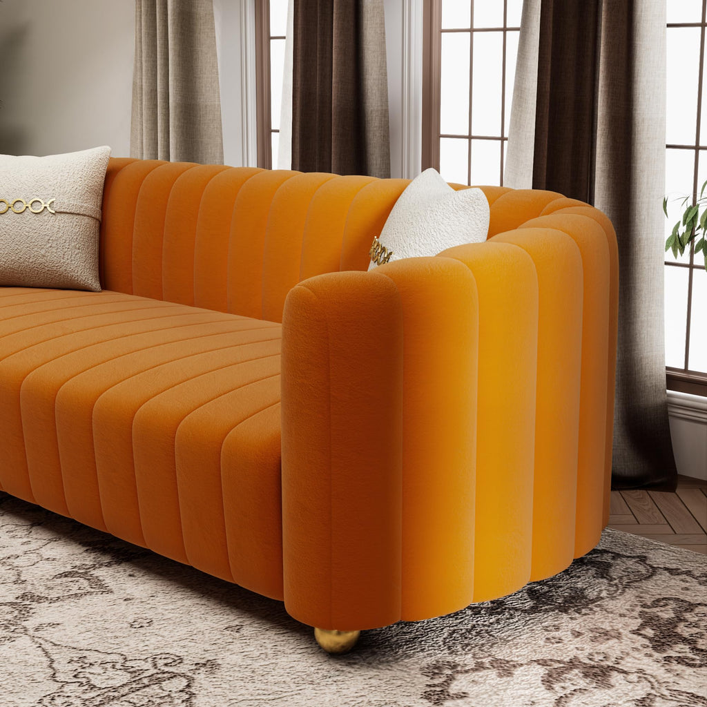 Orange Velvet Tufted 3-Piece Sofa Set G450469