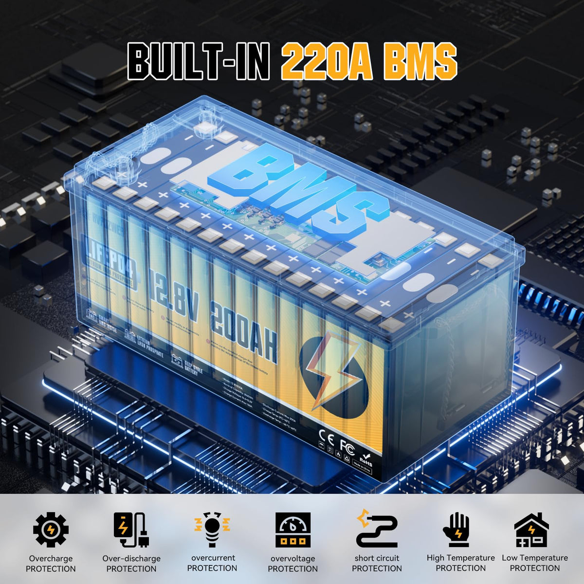 12V 200Ah LiFePO4 Lithium Battery E8019