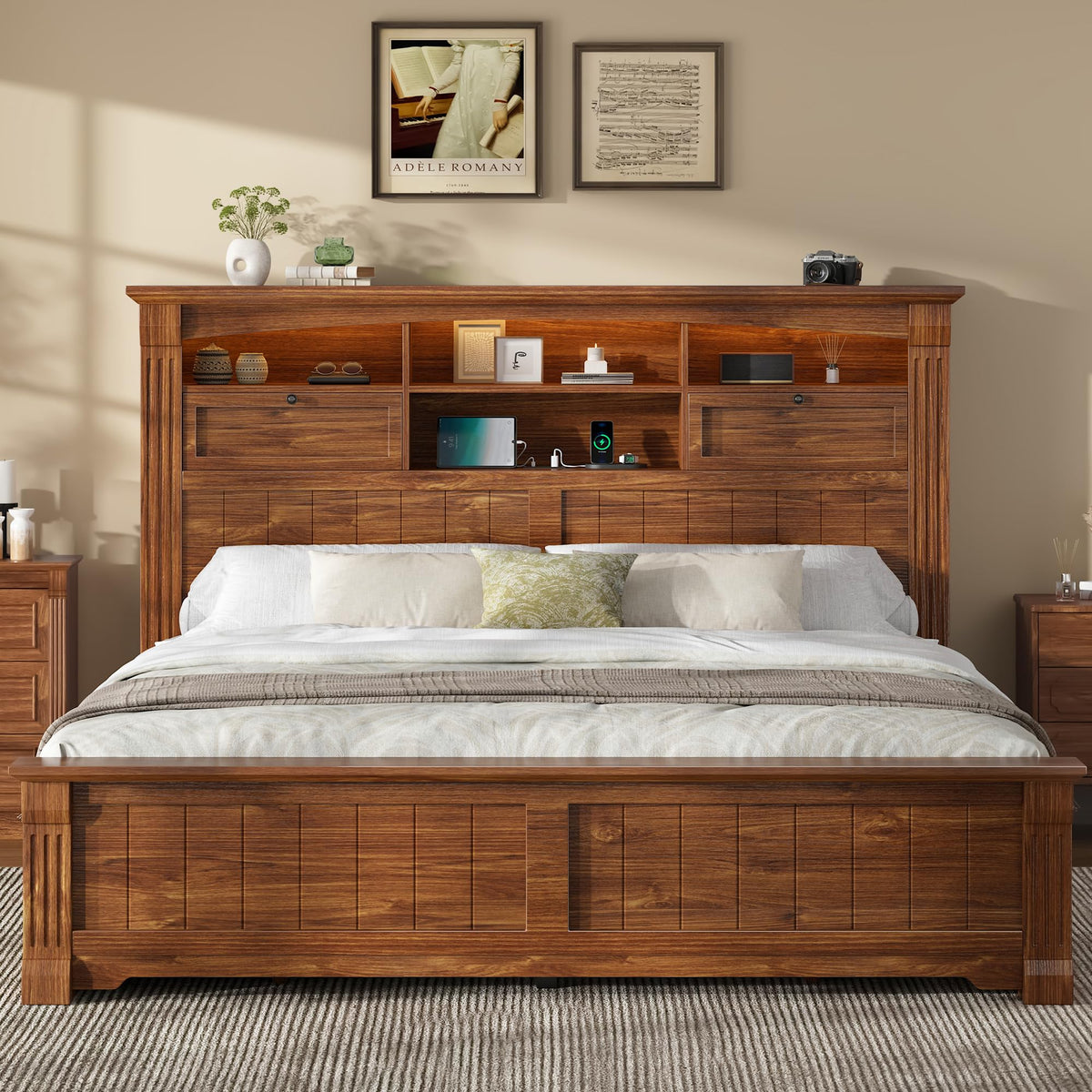 Full Size Bed Frame with Storage Headboard and 4 Drawers N48513