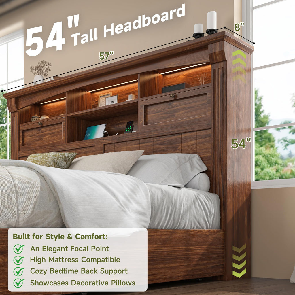 Full Size Bed Frame with Storage Headboard and 4 Drawers N48513
