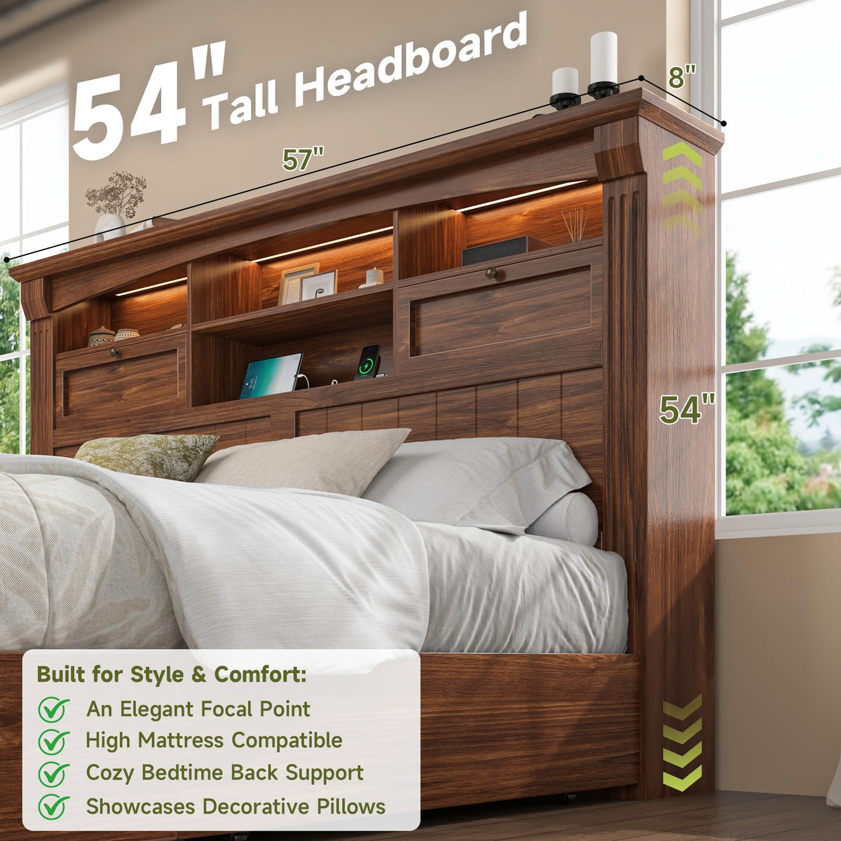 Full Size Bed Frame with Storage Headboard and 4 Drawers N48513