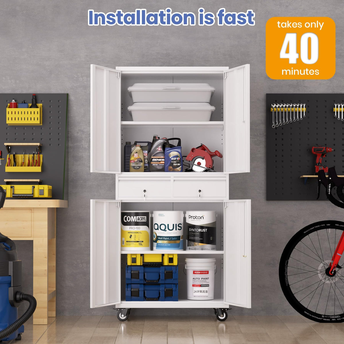 72” Rolling Metal Storage Cabinet with Locking Doors & 2 Drawers W388519