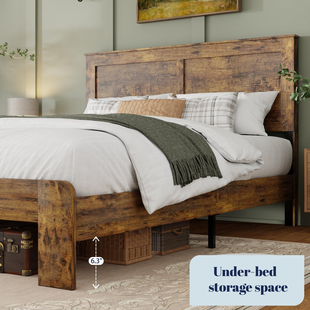 Farmhouse Wood Bed Frame with Headboard and Footboard J960