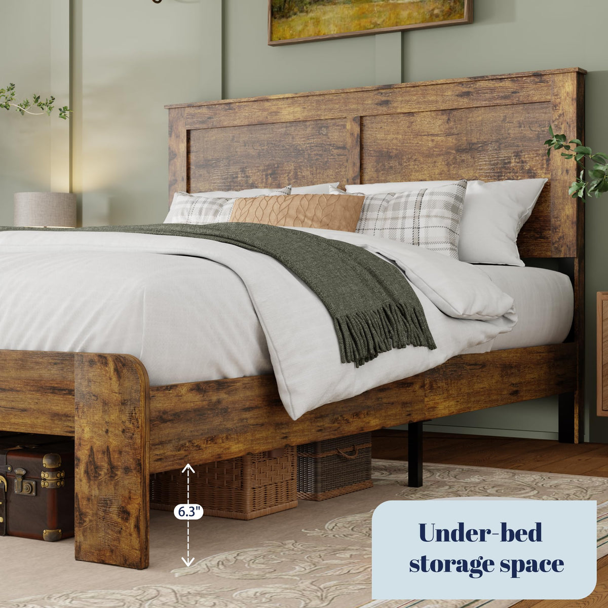 Farmhouse Wood Bed Frame with Headboard and Footboard J960