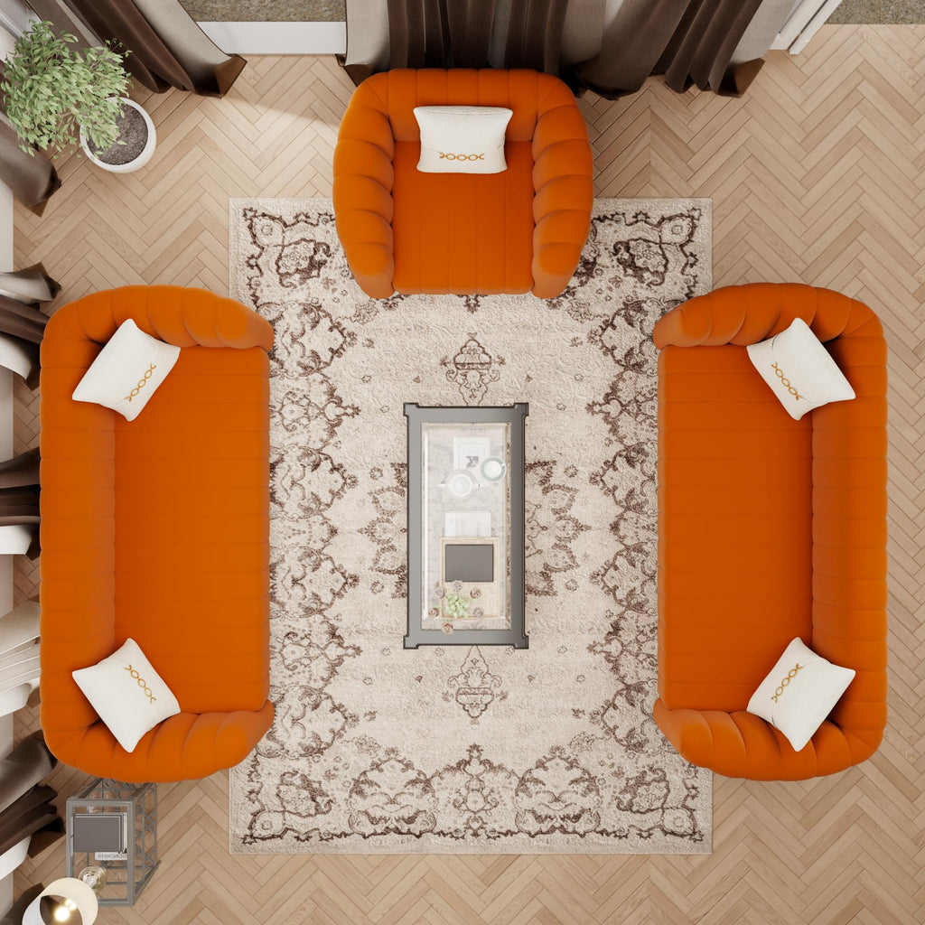 Orange Velvet Tufted 3-Piece Sofa Set G450469