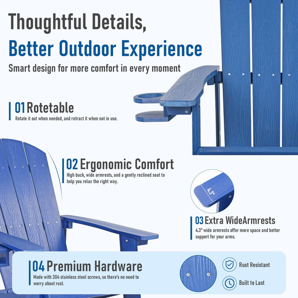 Blue HDPE Adirondack Chair with Cup Holders H16492