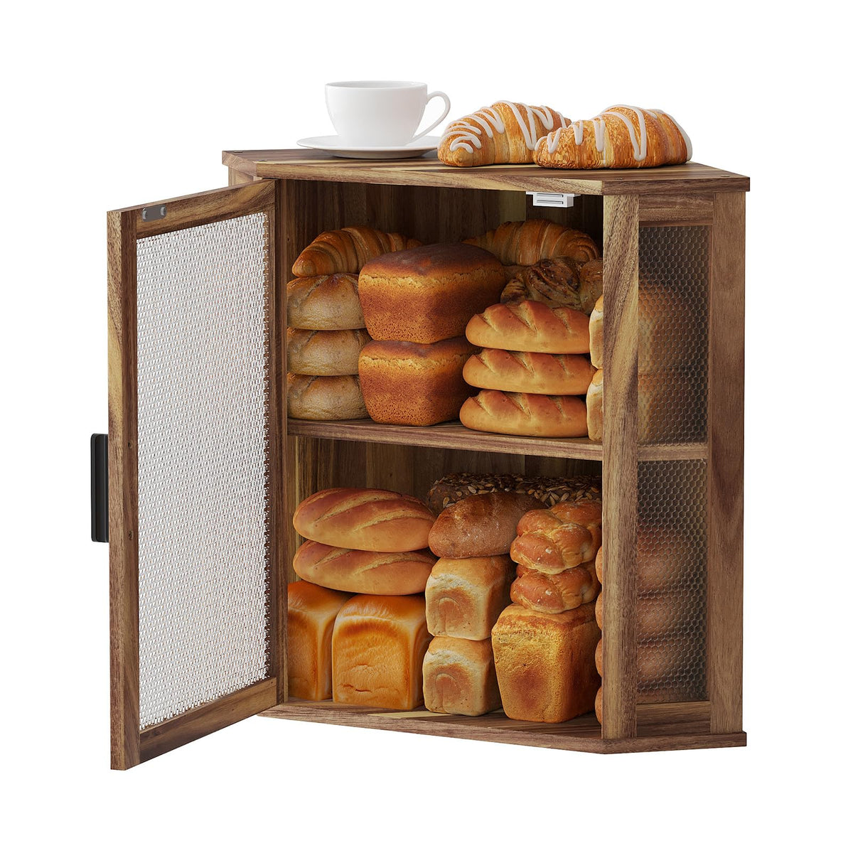 2-Tier Acacia Wood Bread Box with Window J88422