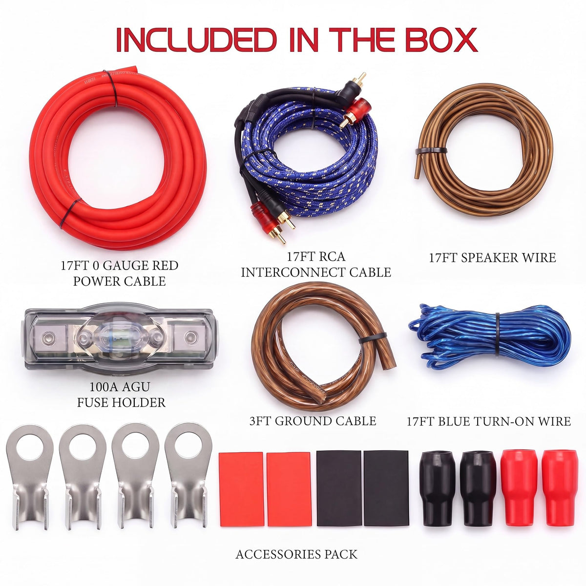 0 Gauge 3000 Watt Amp Wiring Kit with Power RCA Speaker Wire F191