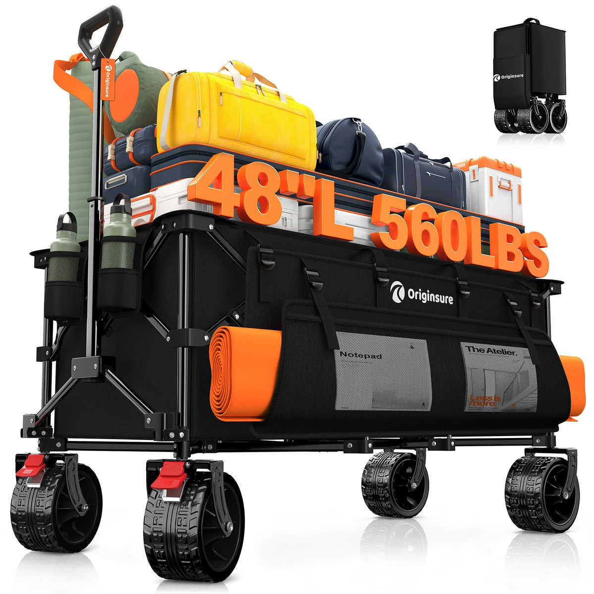Collapsible Beach Wagon Cart with Big Wheels, 560lbs, Black C21054