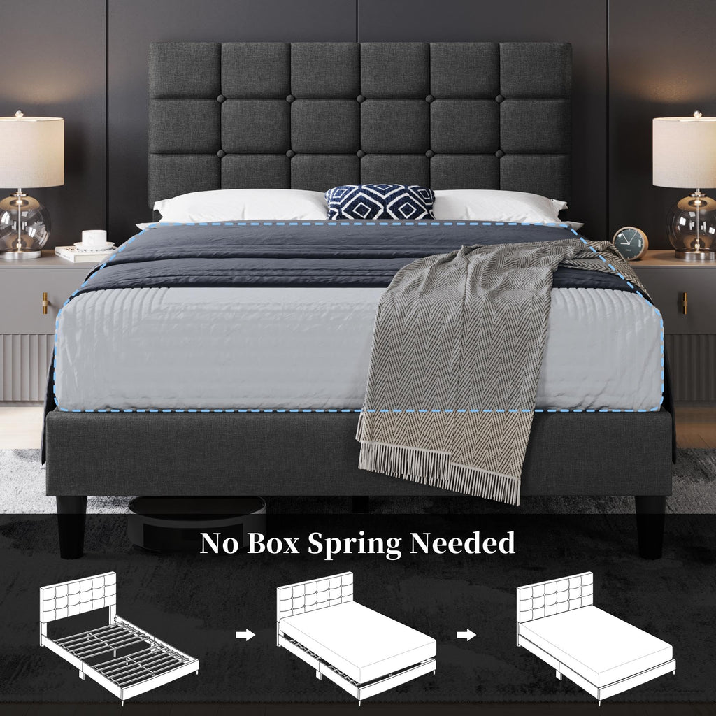 Full Size Upholstered Tufted Bed Frame with Headboard P561684