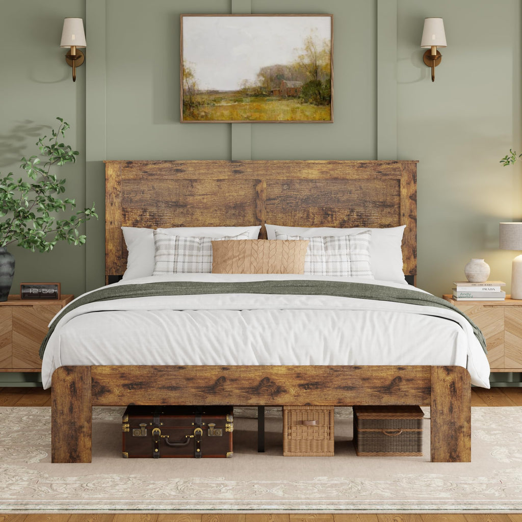 Farmhouse Wood Bed Frame with Headboard and Footboard J960