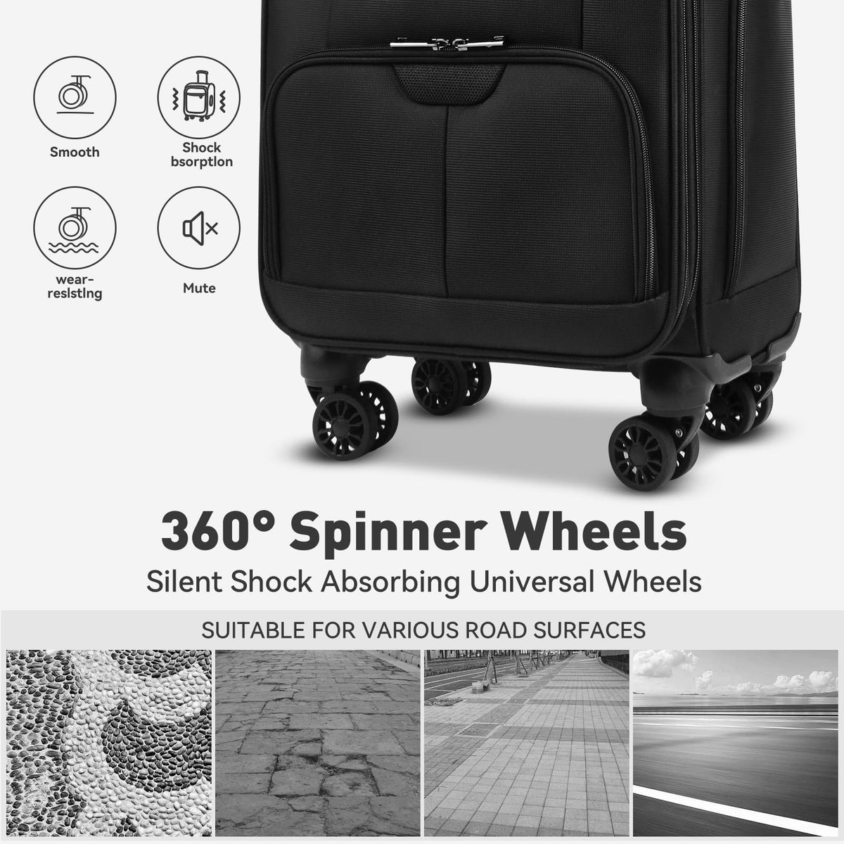 16 Inch Underseat Carry on Luggage with Wheels Black U34455
