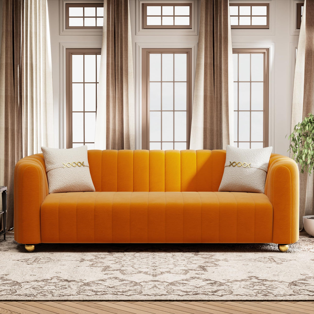 Orange Velvet Tufted 3-Piece Sofa Set G450469