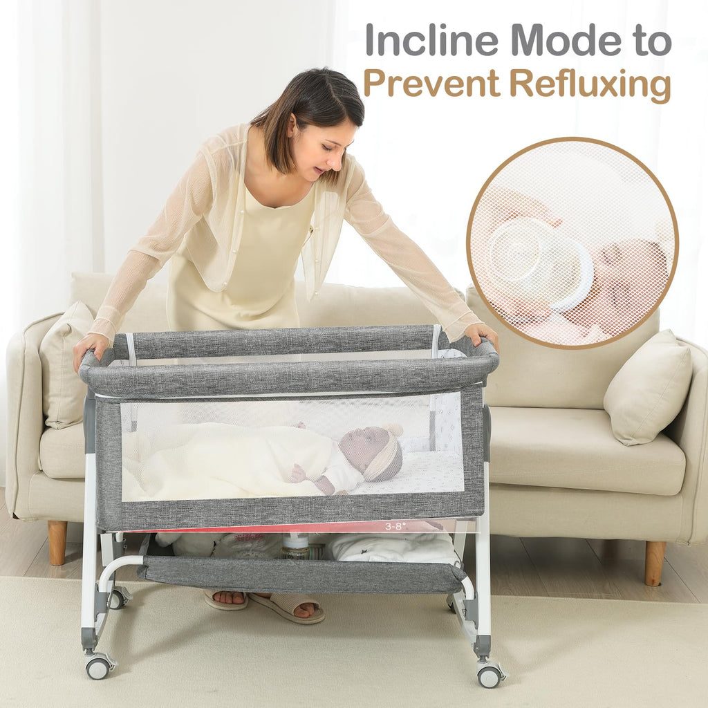 Portable Bedside Bassinet with Waterproof Mattress, Grey I9413