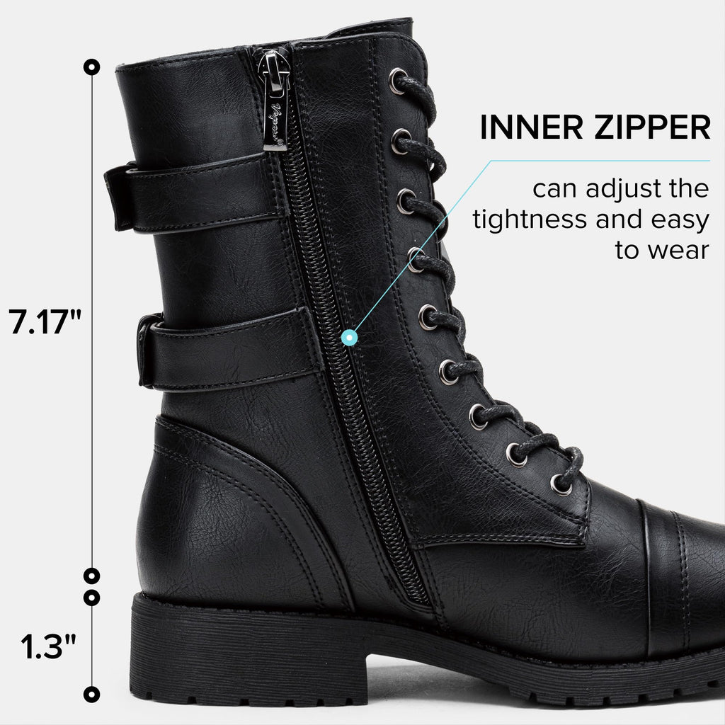 Women's Lace Up Mid Calf Combat Boots with Pocket G86064