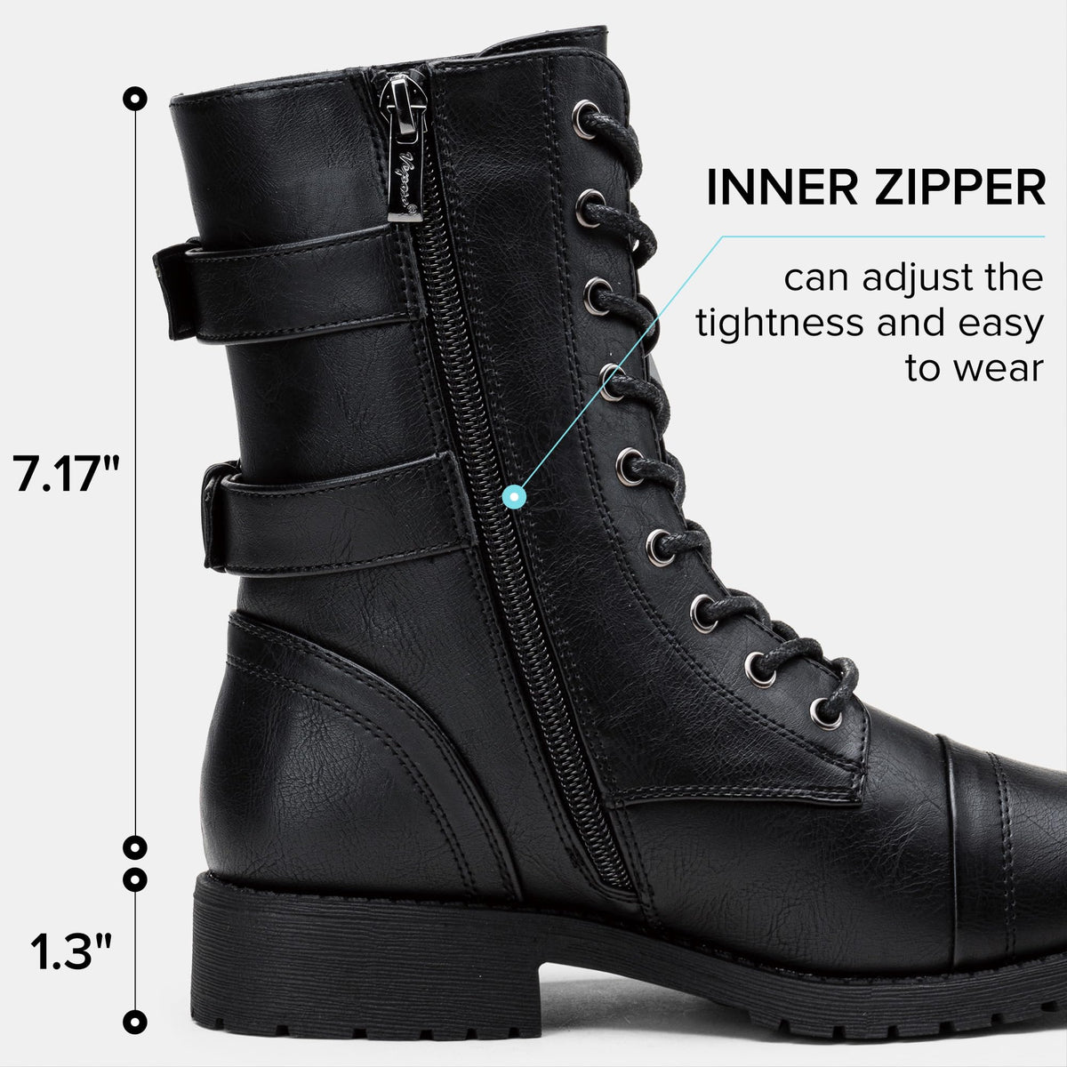 Women's Lace Up Mid Calf Combat Boots with Pocket G86064