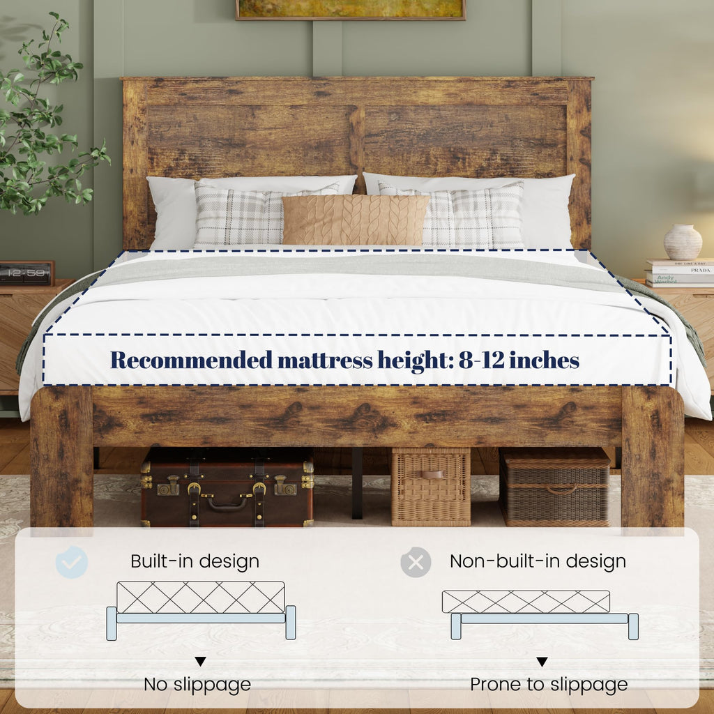 Farmhouse Wood Bed Frame with Headboard and Footboard J960