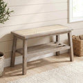 30 Inch Rattan Wooden Entryway Bench with Shoe Rack H778