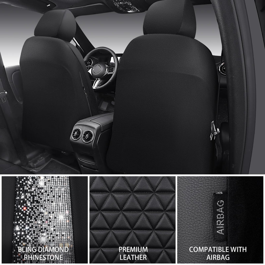 Black Leather Car Seat Covers Full Set D65196