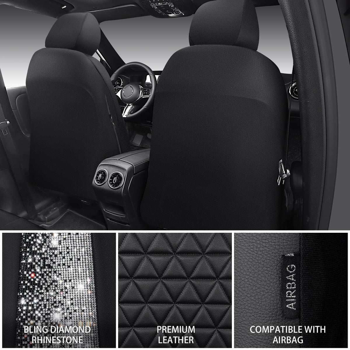 Black Leather Car Seat Covers Full Set D65196