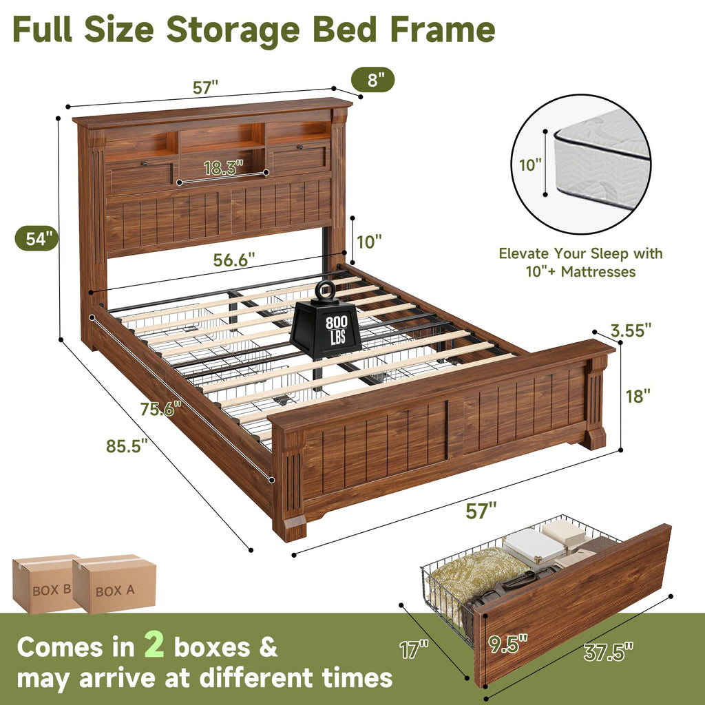 Full Size Bed Frame with Storage Headboard and 4 Drawers N48513