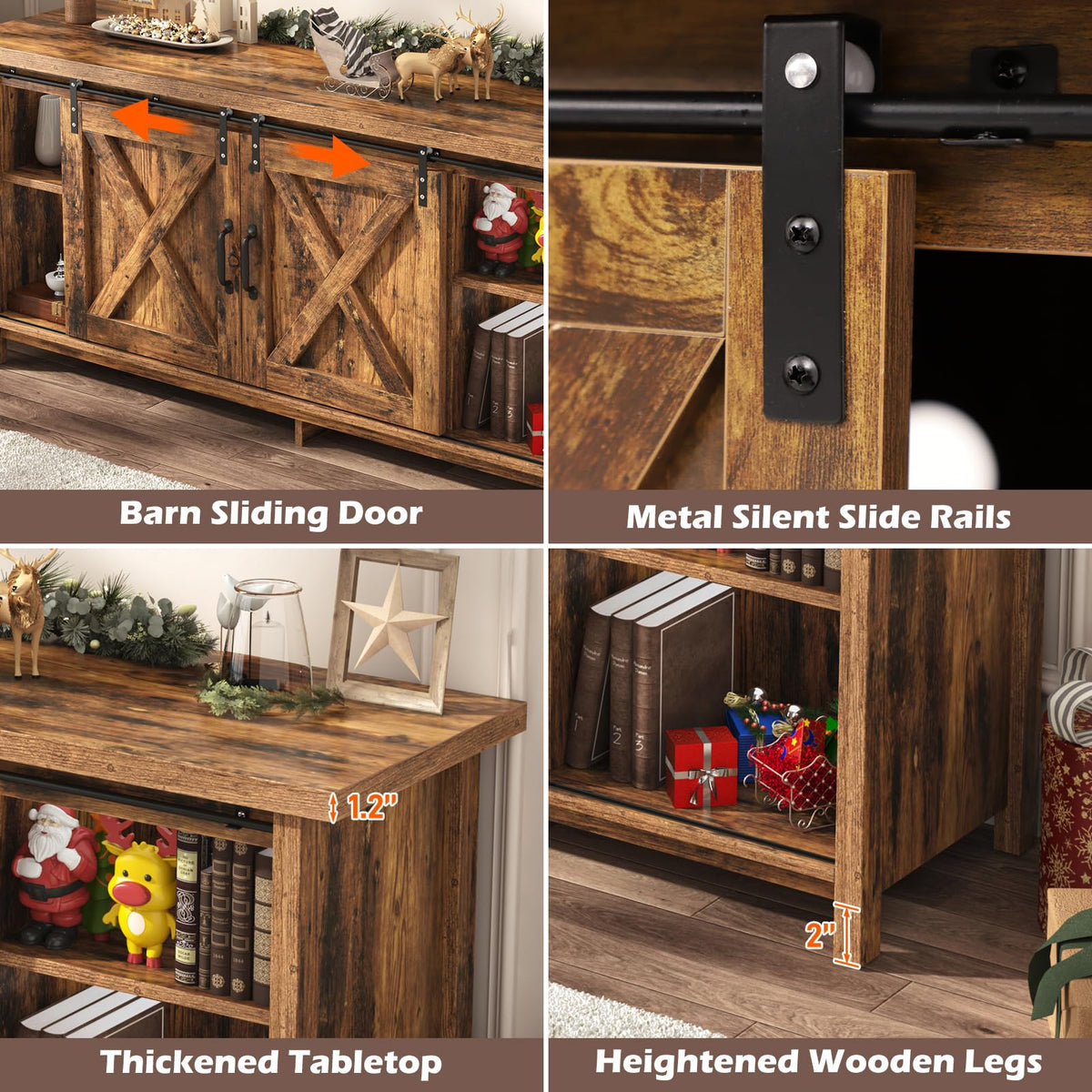 65 Inch Brown Wood TV Stand with Sliding Barn Door Y60553