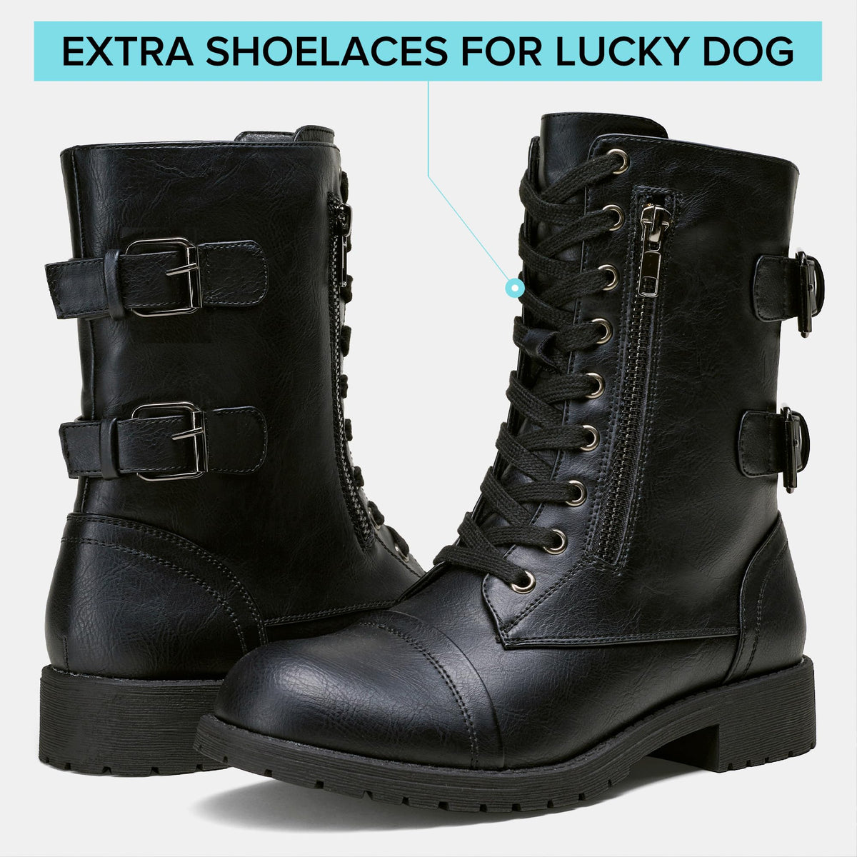 Women's Lace Up Mid Calf Combat Boots with Pocket G86064