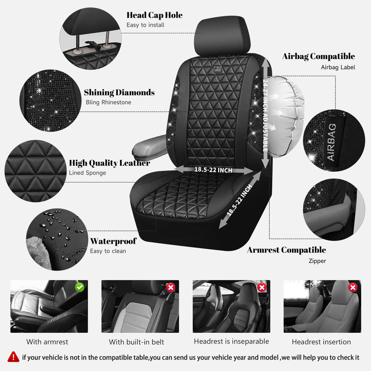 Black Leather Car Seat Covers Full Set D65196