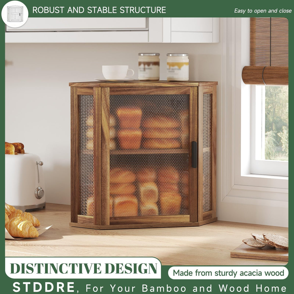 2-Tier Acacia Wood Bread Box with Window J88422