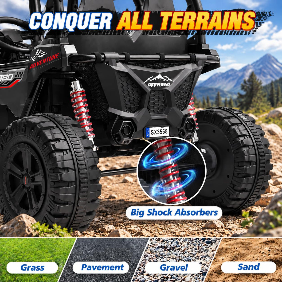 Black 24V 2 Seater Ride On Truck Car with Remote Control J8292
