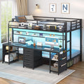 Twin Over Twin Bunk Bed with Desk and LED Lights P7002