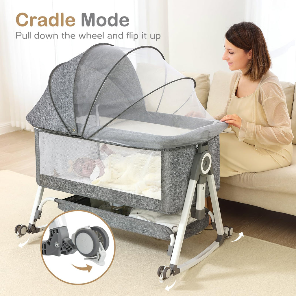 Portable Bedside Bassinet with Waterproof Mattress, Grey I9413