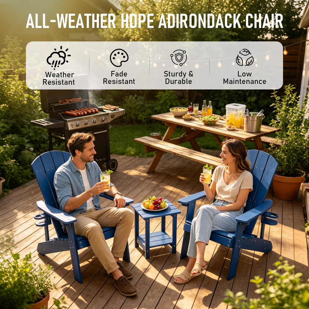 Blue HDPE Adirondack Chair with Cup Holders H16492