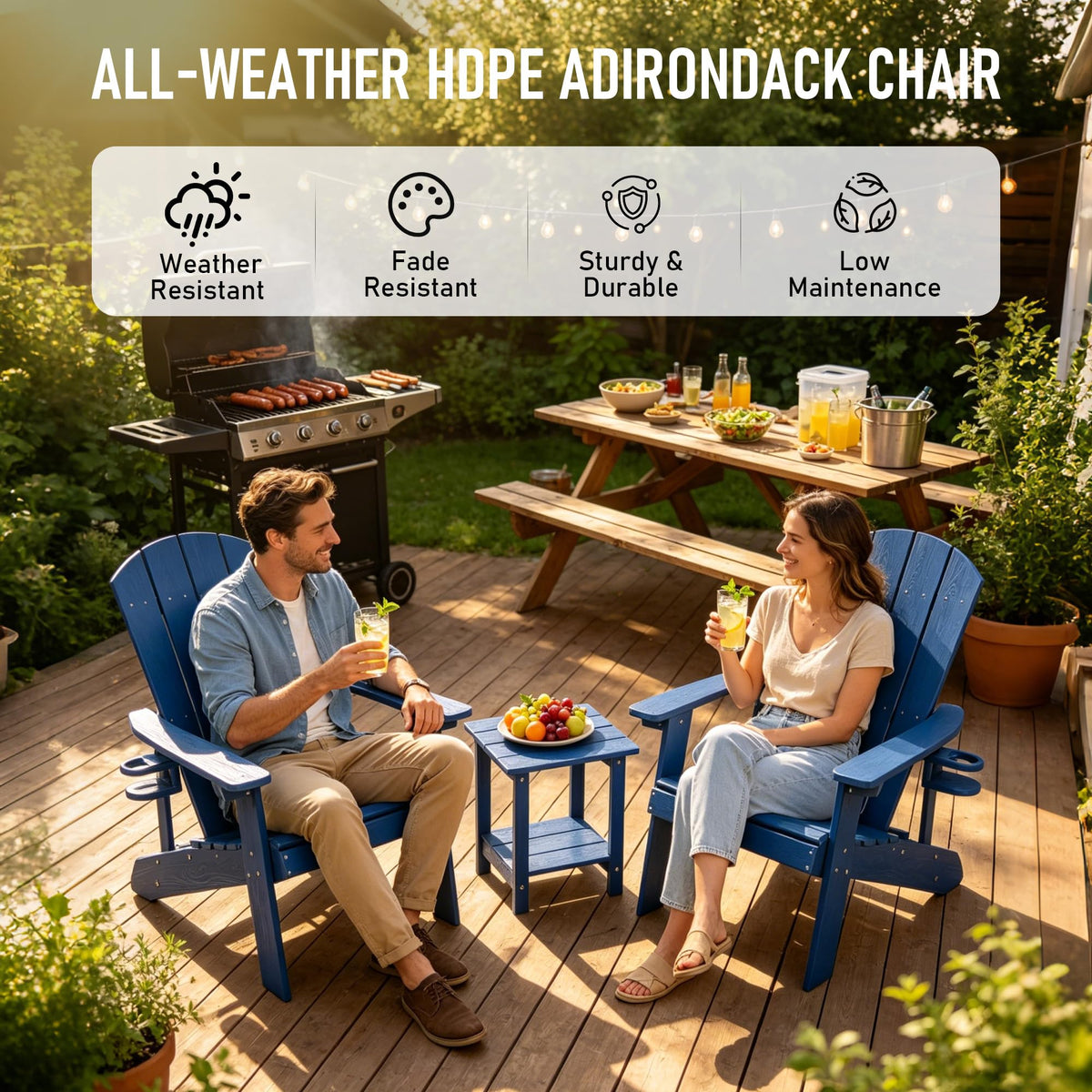 Blue HDPE Adirondack Chair with Cup Holders H16492
