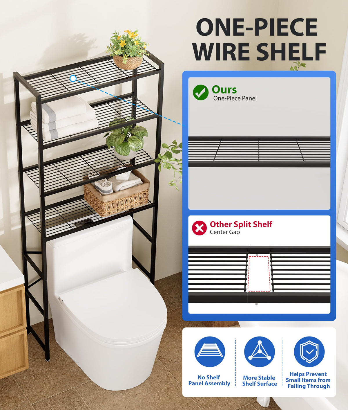 4-Tier Over The Toilet Storage Rack, Black E596