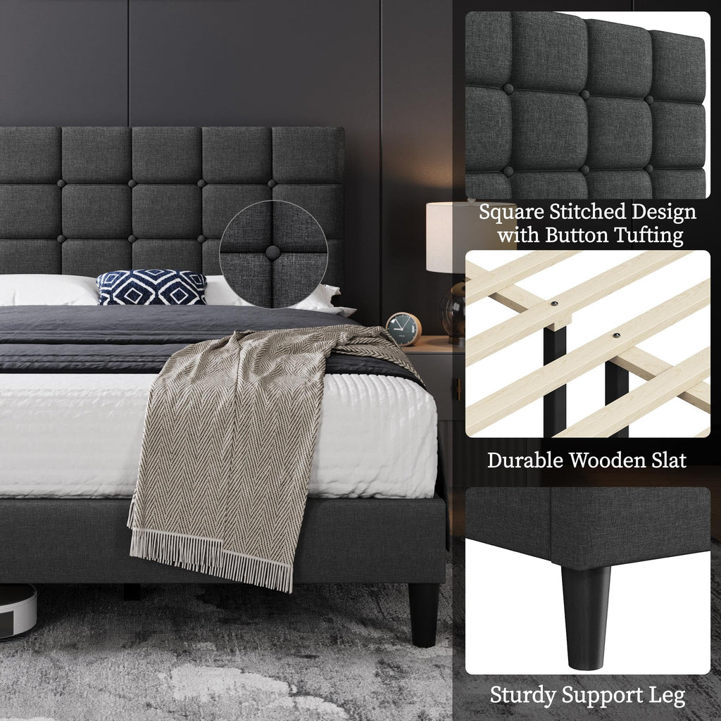 Full Size Upholstered Tufted Bed Frame with Headboard P561684