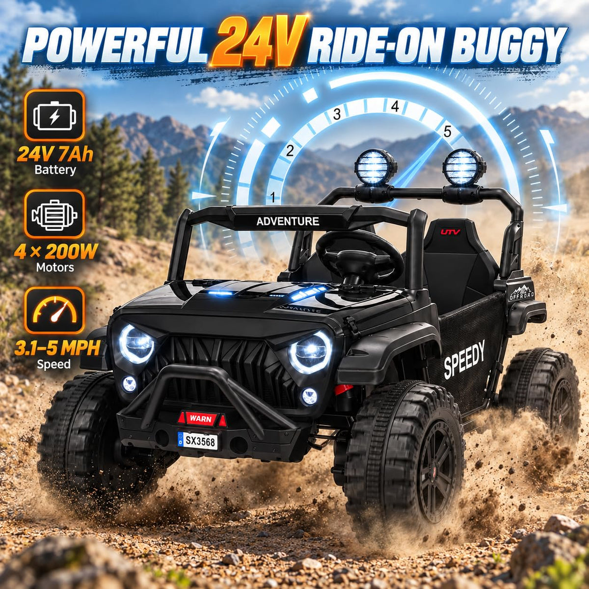 Black 24V 2 Seater Ride On Truck Car with Remote Control J8292