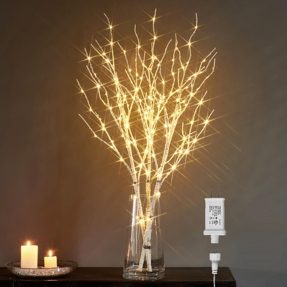 Lighted White Birch Twig Branches 30IN 150 LED with Timer and Dimmer K439001