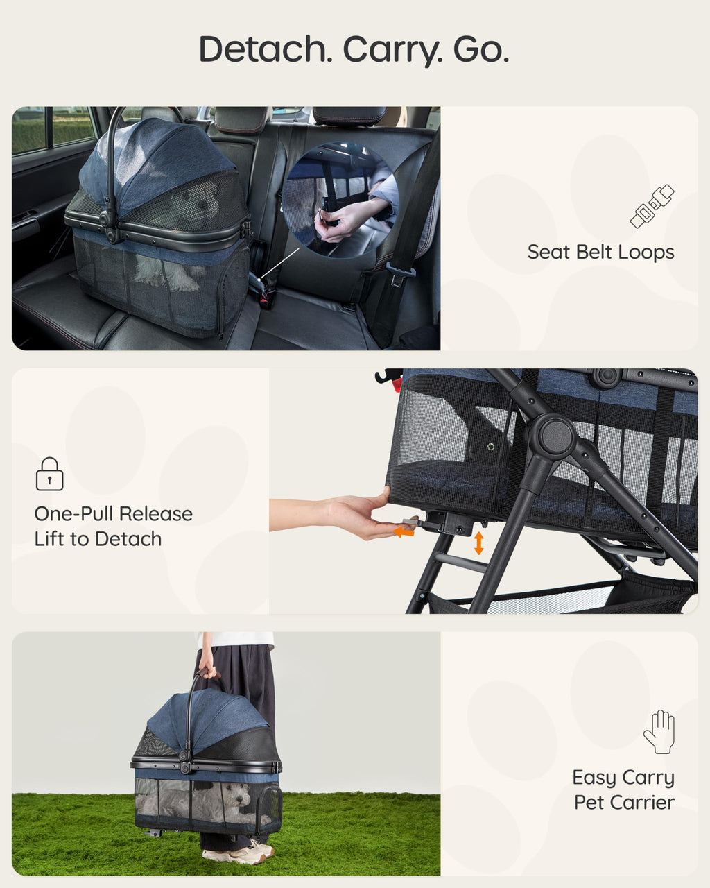 Foldable Pet Stroller with Detachable Carrier X560