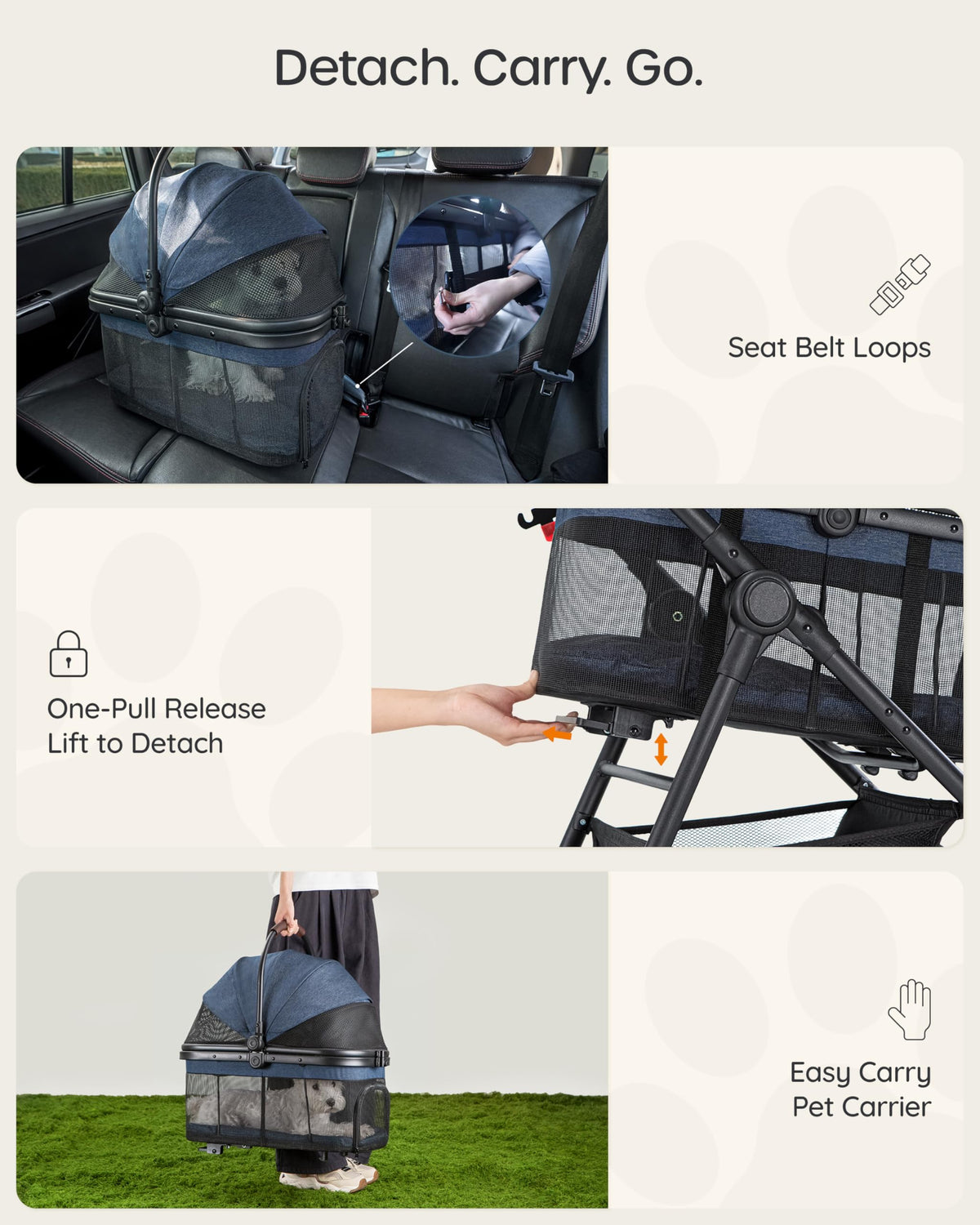 Foldable Pet Stroller with Detachable Carrier X560