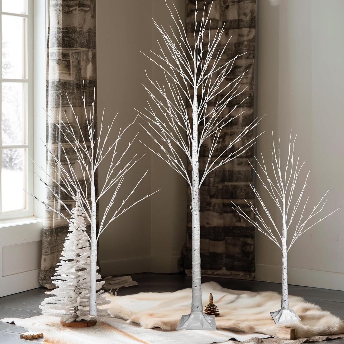 Light up Birch Tree 3 Pack Pre lit Christmas Tree A970