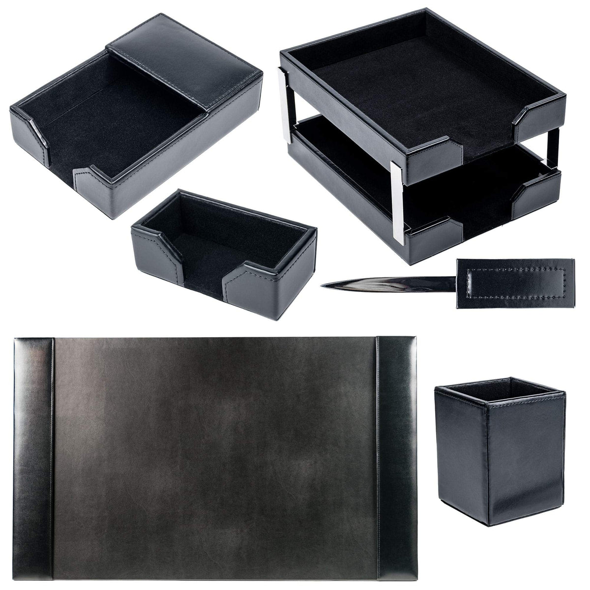 Black 8 Piece Bonded Leather Desk Set D83823