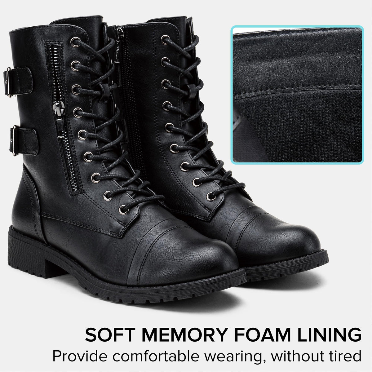Women's Lace Up Mid Calf Combat Boots with Pocket G86064