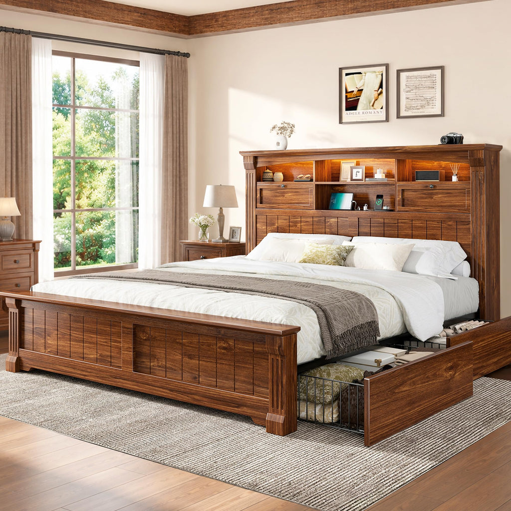 Full Size Bed Frame with Storage Headboard and 4 Drawers N48513
