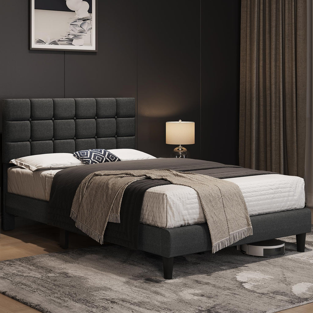 Full Size Upholstered Tufted Bed Frame with Headboard P561684
